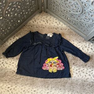 Blue jean peasant top girls 2T/5T dark wash denim Thanksgiving party Turkey fall